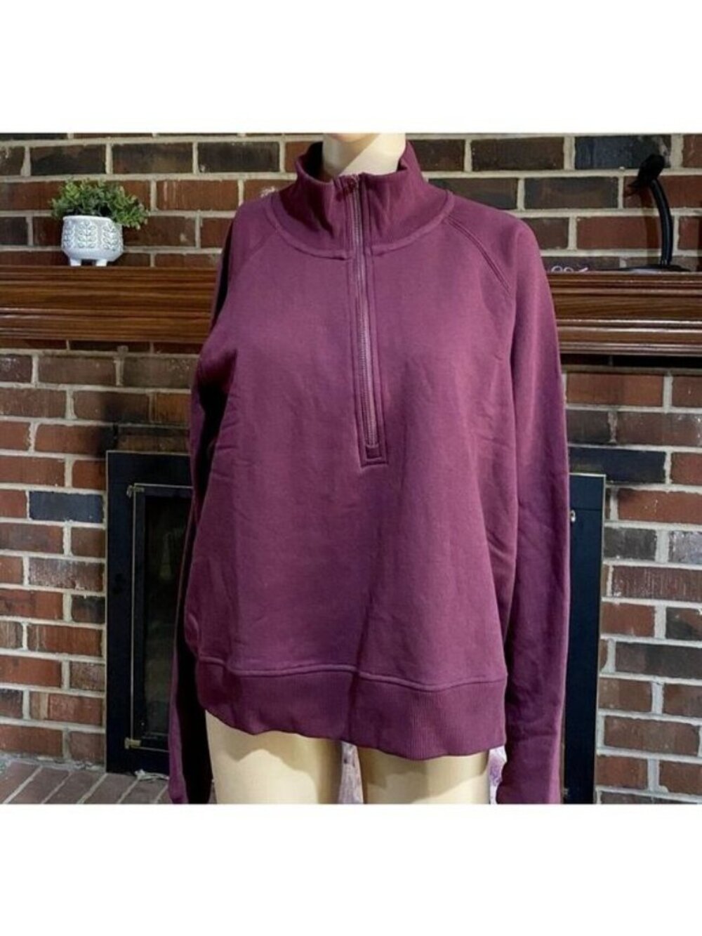 90 Degree Women's Half Zip Long Sleeve Sweater Wine comfort Size XL Cotton New